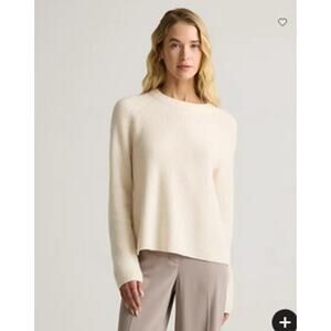 Quince Mongolian Cashmere Fisherman Crewneck Sweater Ivory S MSRP 100